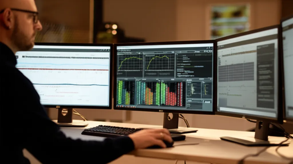 Modern software development workspace in Irvine with monitors, code, and AI tooling for OCImagine client projects